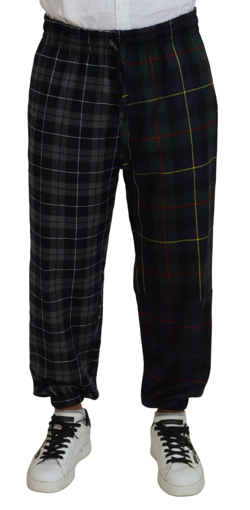 Multicolor Checkered Wool Men Jogger Pants-Dolce & Gabbana-LabelTerrace.com