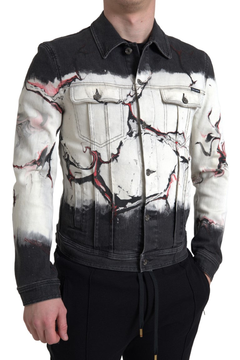 Multicolor Cotton Collared Denim Jacket-Dolce & Gabbana-LabelTerrace.com