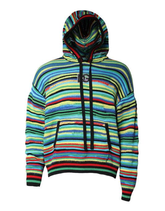 Multicolor Cotton Hooded Pullover Sweater-Dolce & Gabbana-LabelTerrace.com