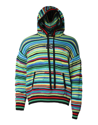 Multicolor Cotton Hooded Pullover Sweater-Dolce & Gabbana-LabelTerrace.com
