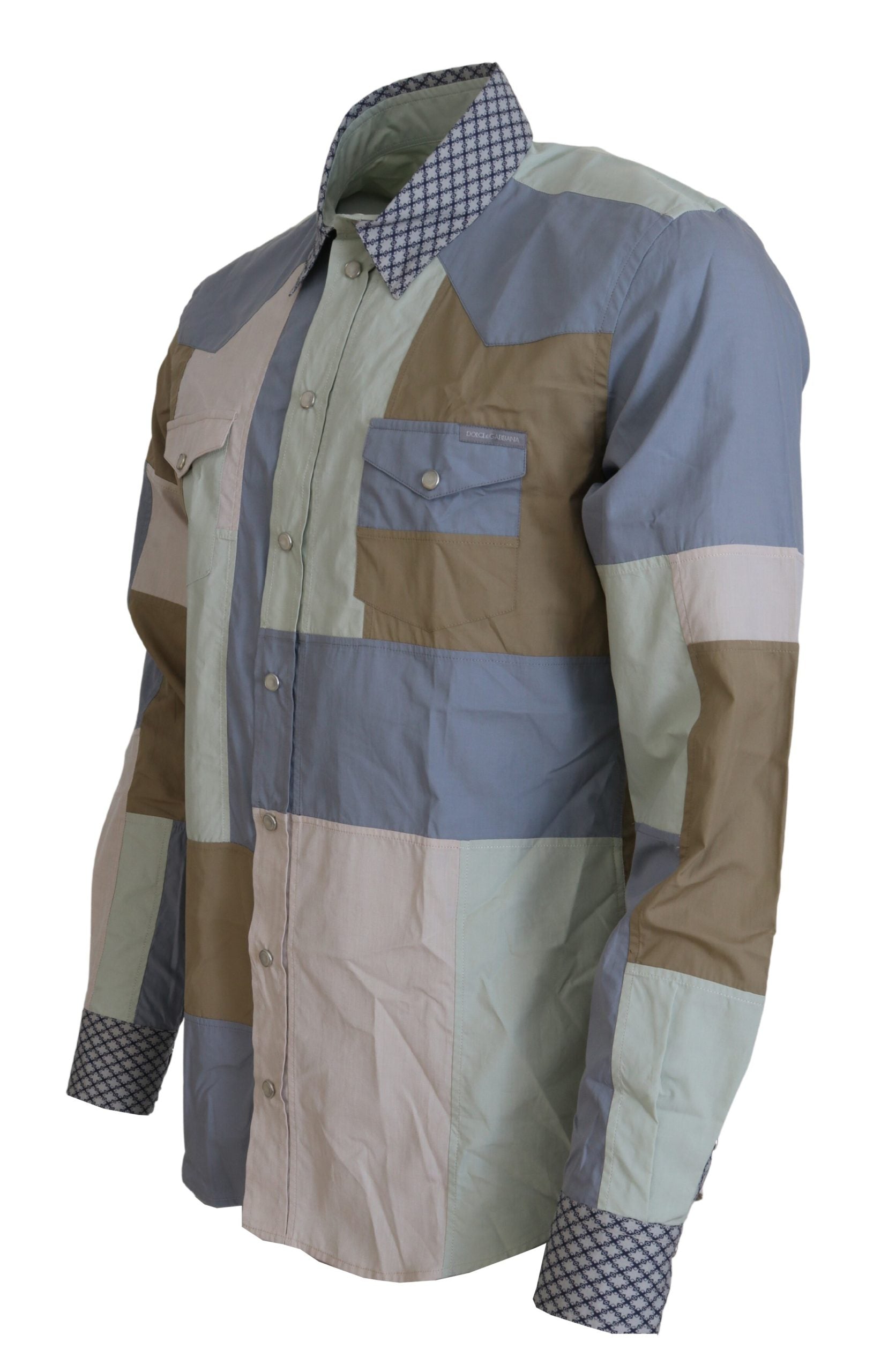 Multicolor Cotton Patchwork Slim Shirt-Dolce & Gabbana-LabelTerrace.com