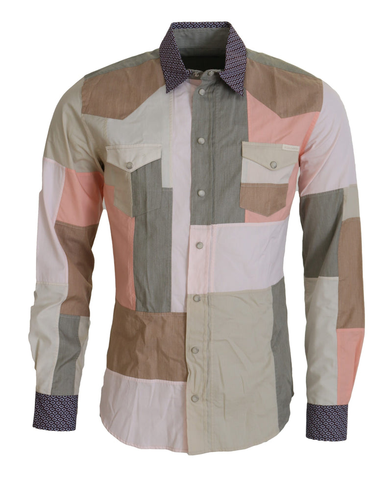 Multicolor Cotton Patchwork Slim Shirt-Dolce & Gabbana-LabelTerrace.com