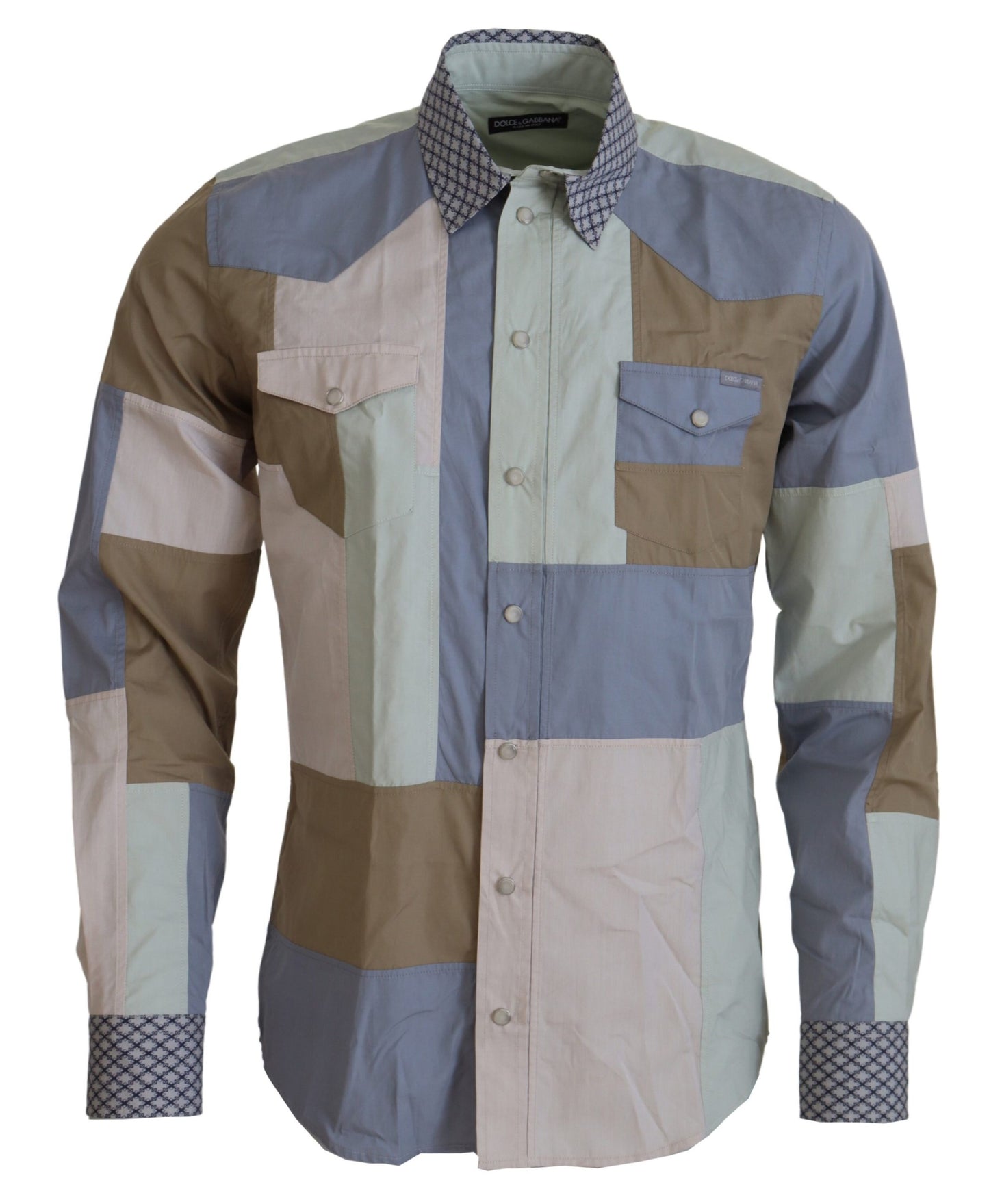 Multicolor Cotton Patchwork Slim Shirt-Dolce & Gabbana-LabelTerrace.com