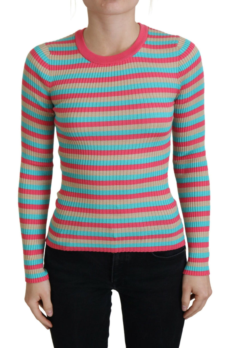 Multicolor Crewneck Pullover Silk Sweater-Dolce & Gabbana-LabelTerrace.com