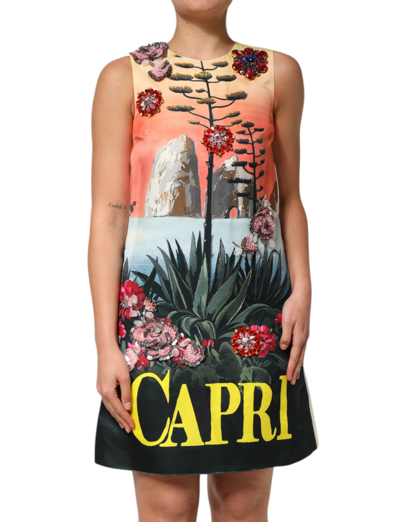 Multicolor Crystal Embellished A-line Mini Dress-Dolce & Gabbana-LabelTerrace.com