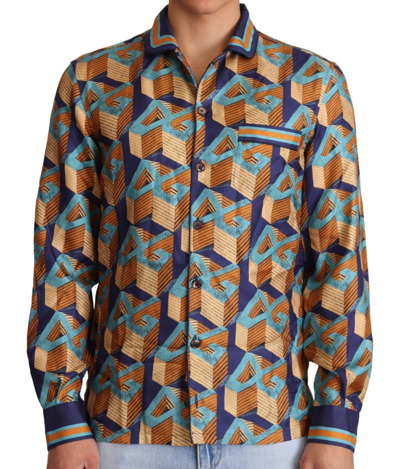 Multicolor DG Logo Silk Mens Top Shirt-Dolce & Gabbana-LabelTerrace.com