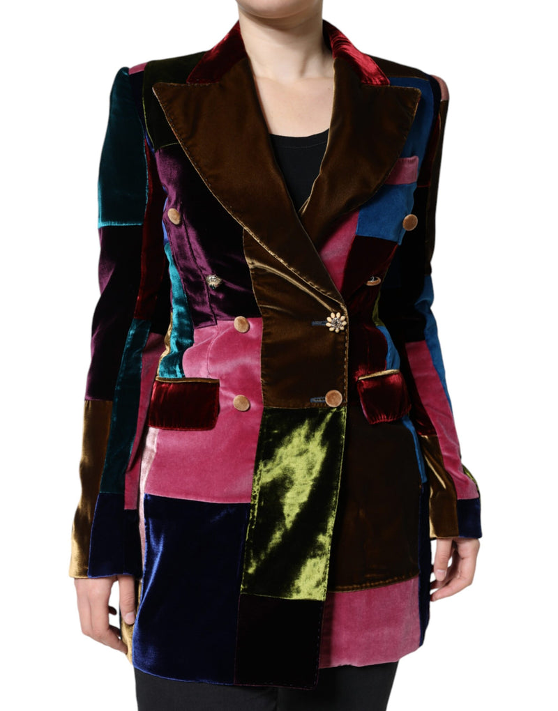 Multicolor Double Breasted Patchwork Blazer Jacket-Dolce & Gabbana-LabelTerrace.com