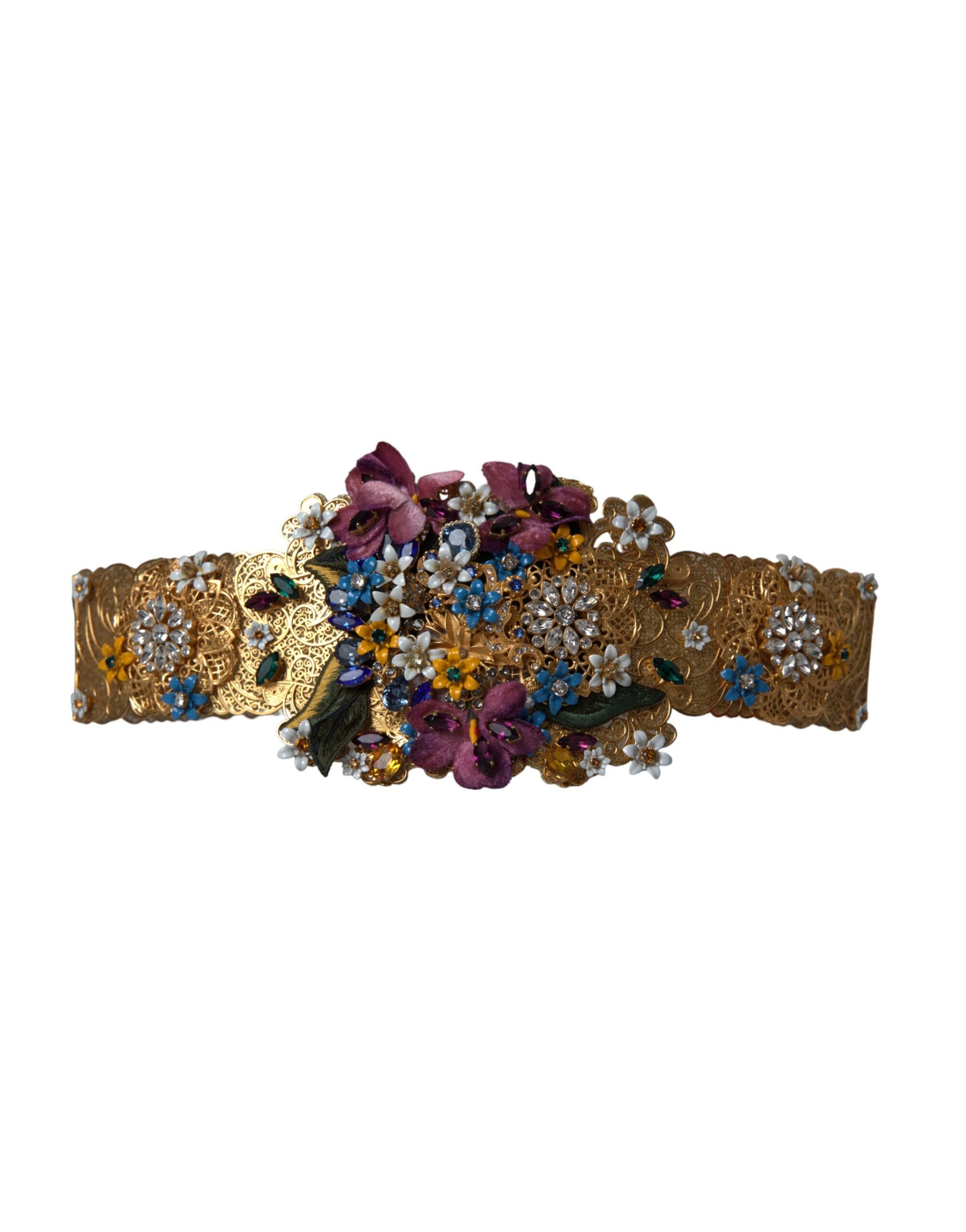 Multicolor Embellished Floral Crystal Wide Waist Belt-Dolce & Gabbana-LabelTerrace.com