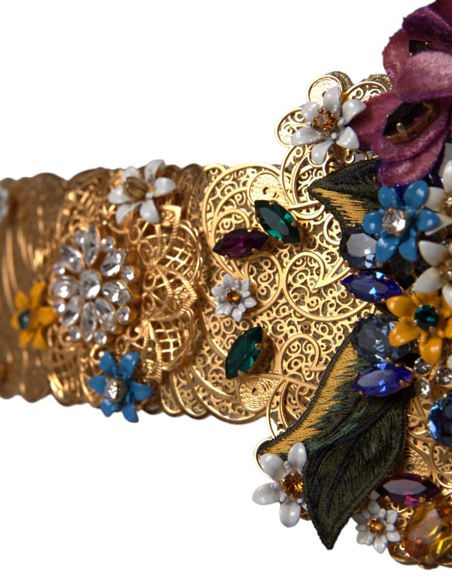 Multicolor Embellished Floral Crystal Wide Waist Belt-Dolce & Gabbana-LabelTerrace.com