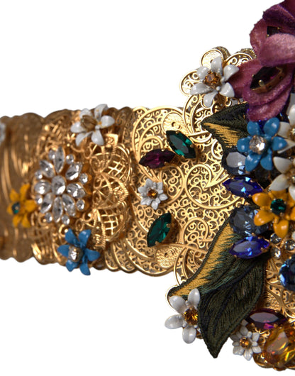 Multicolor Embellished Floral Crystal Wide Waist Belt-Dolce & Gabbana-LabelTerrace.com