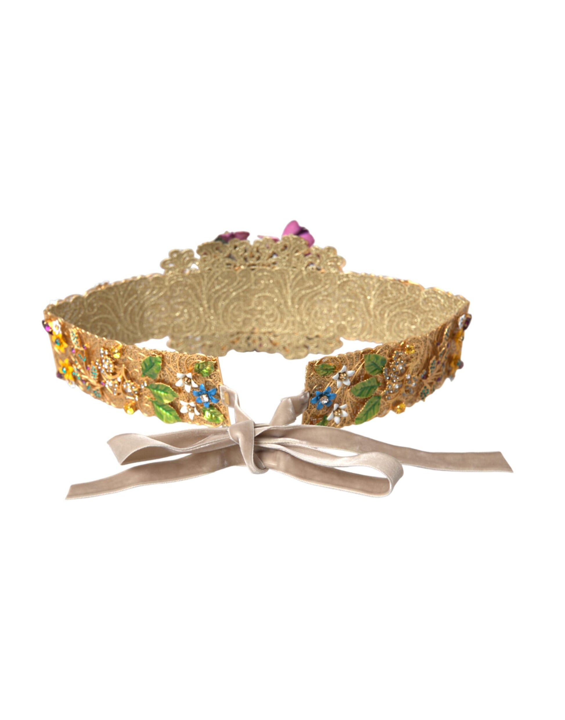 Multicolor Embellished Floral Crystal Wide Waist Belt-Dolce & Gabbana-LabelTerrace.com