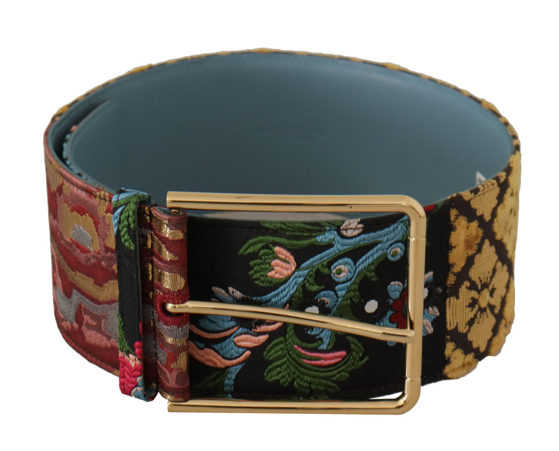 Multicolor Embroidered Leather Gold Metal Buckle Belt-Dolce & Gabbana-LabelTerrace.com