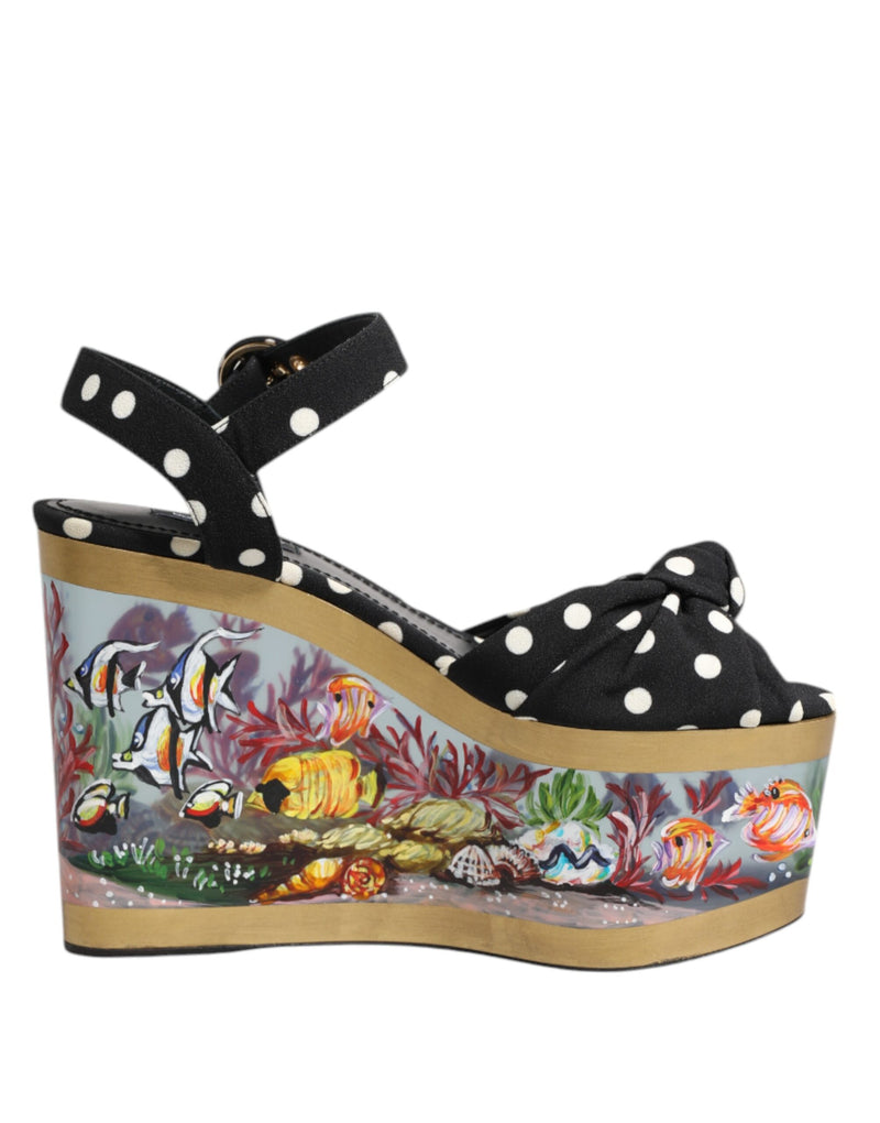 Multicolor Fish Polka Dot Wedge Sandals Shoes-Dolce & Gabbana-LabelTerrace.com