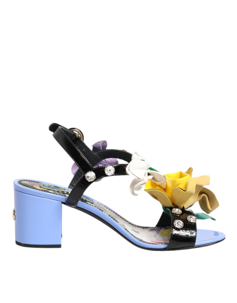 Multicolor Floral Appliqué Crystal Sandal Shoes-Dolce & Gabbana-LabelTerrace.com