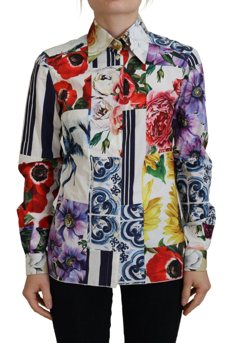Multicolor Floral Cotton Collared Blouse Top-Dolce & Gabbana-LabelTerrace.com