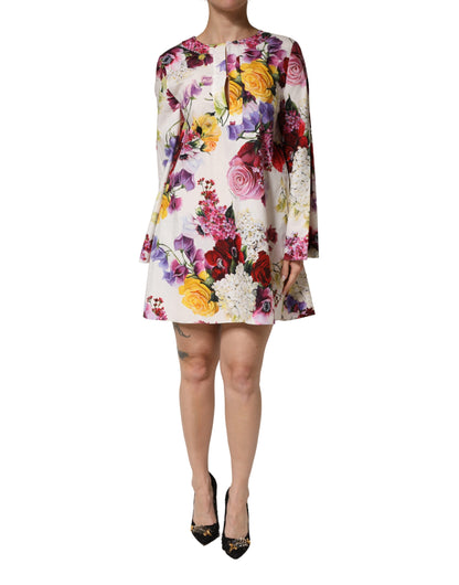 Multicolor Floral Cotton Longsleeves Midi Dress