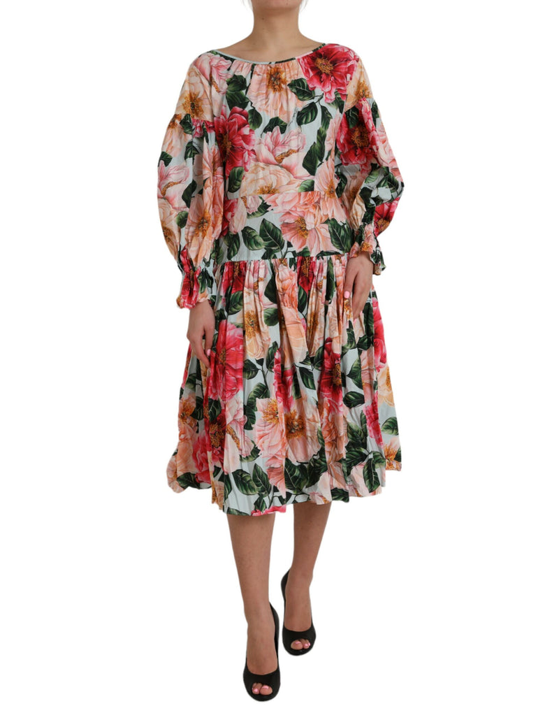 Multicolor Floral CottonAline Pleated Dress-Dolce & Gabbana-LabelTerrace.com