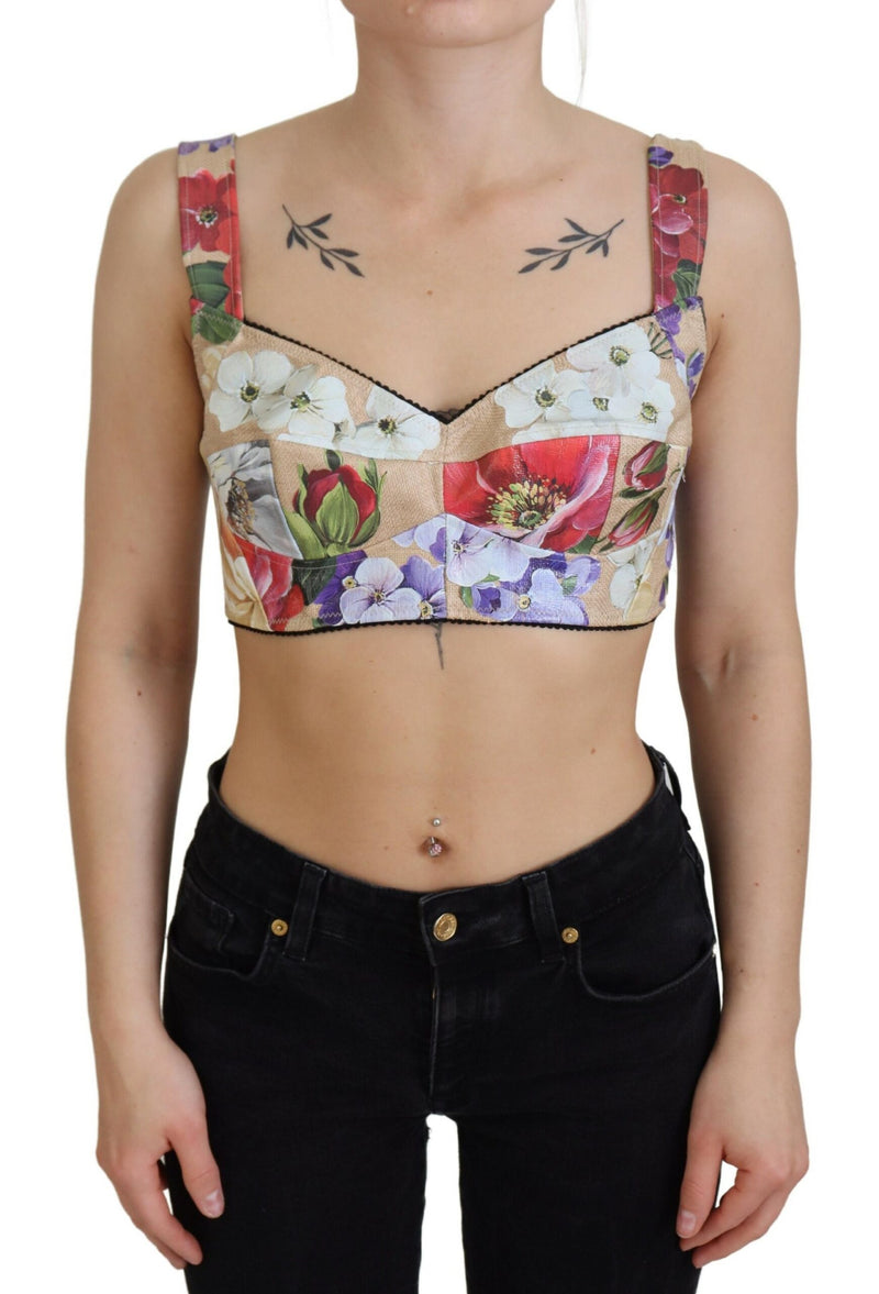Multicolor Floral Cropped Bustier Corset Top-Dolce & Gabbana-LabelTerrace.com