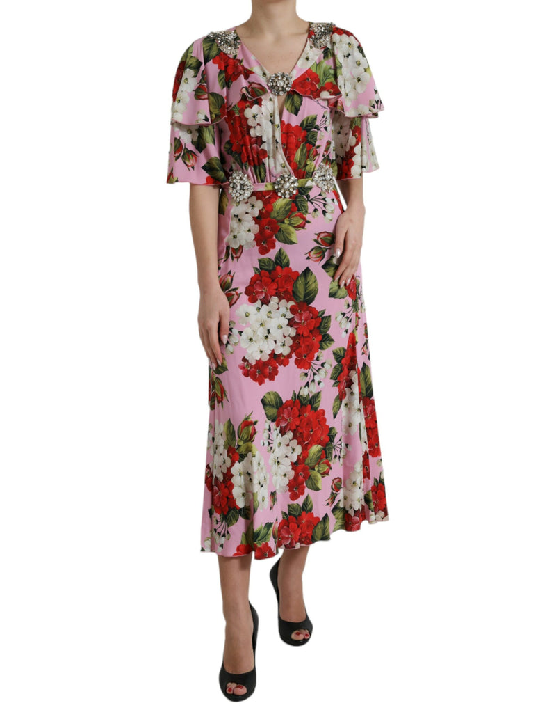 Multicolor Floral Crystal Embellished A-line Dress-Dolce & Gabbana-LabelTerrace.com