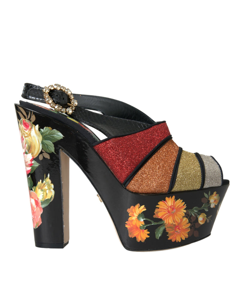 Multicolor Floral Crystal Platform Sandals Shoes-Dolce & Gabbana-LabelTerrace.com
