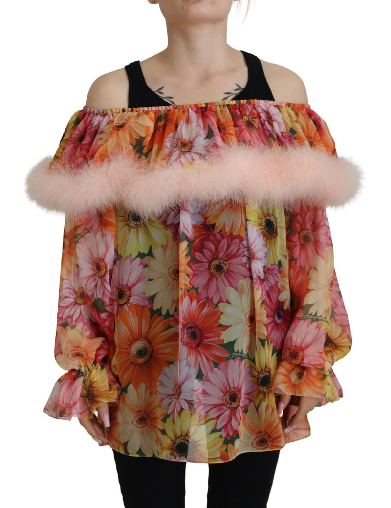Multicolor Floral Fur Shearling Blouse Top-Dolce & Gabbana-LabelTerrace.com