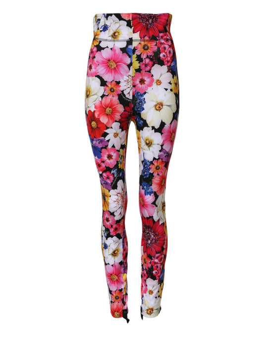 Multicolor Floral High Waist Leggings Pants-Dolce & Gabbana-LabelTerrace.com