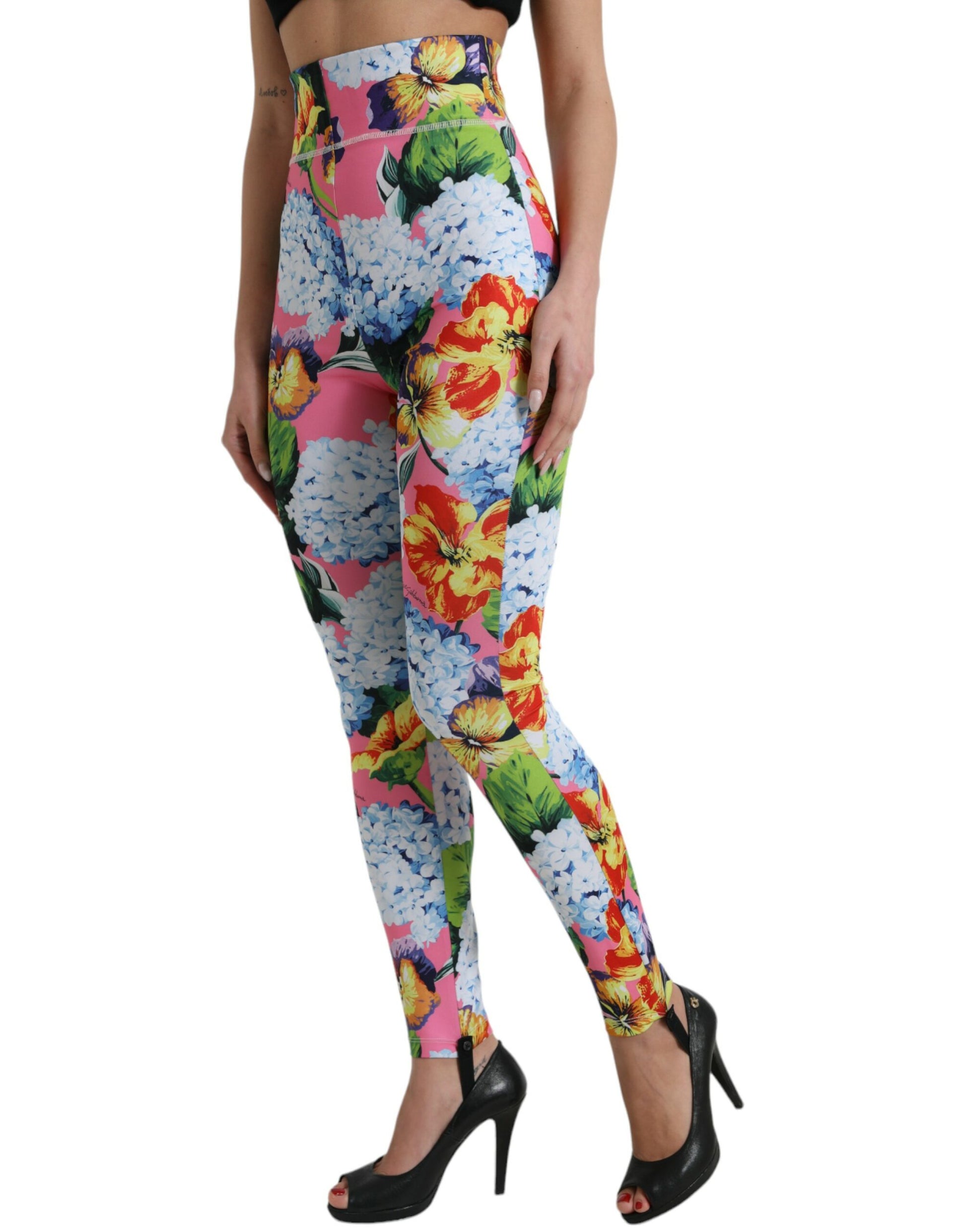 Multicolor Floral High Waist Leggings Pants-Dolce & Gabbana-LabelTerrace.com