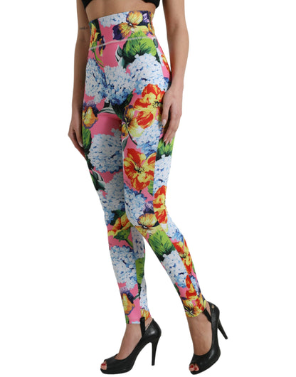 Multicolor Floral High Waist Leggings Pants-Dolce & Gabbana-LabelTerrace.com