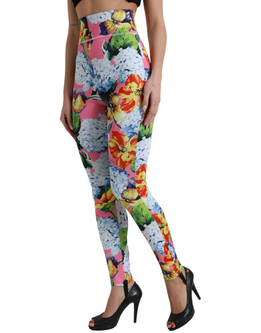 Multicolor Floral High Waist Leggings Pants-Dolce & Gabbana-LabelTerrace.com