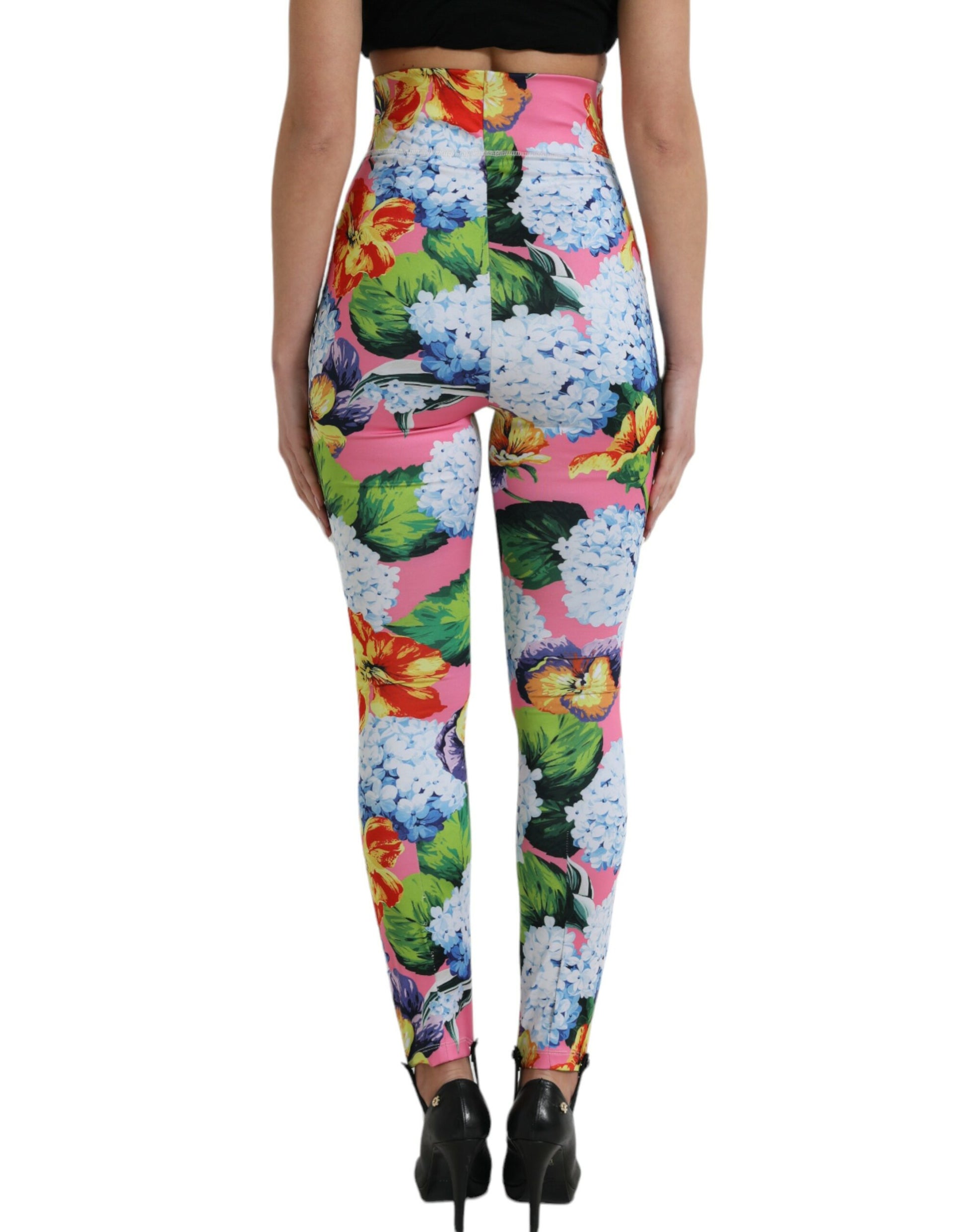 Multicolor Floral High Waist Leggings Pants-Dolce & Gabbana-LabelTerrace.com
