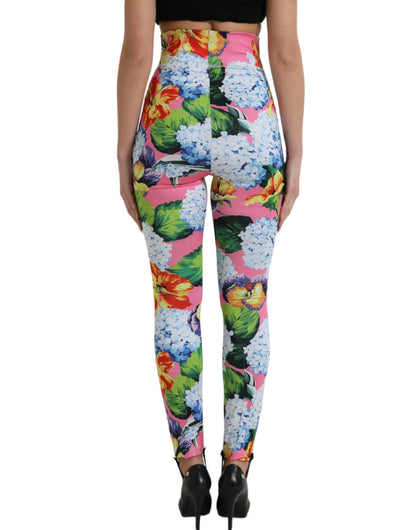 Multicolor Floral High Waist Leggings Pants-Dolce & Gabbana-LabelTerrace.com