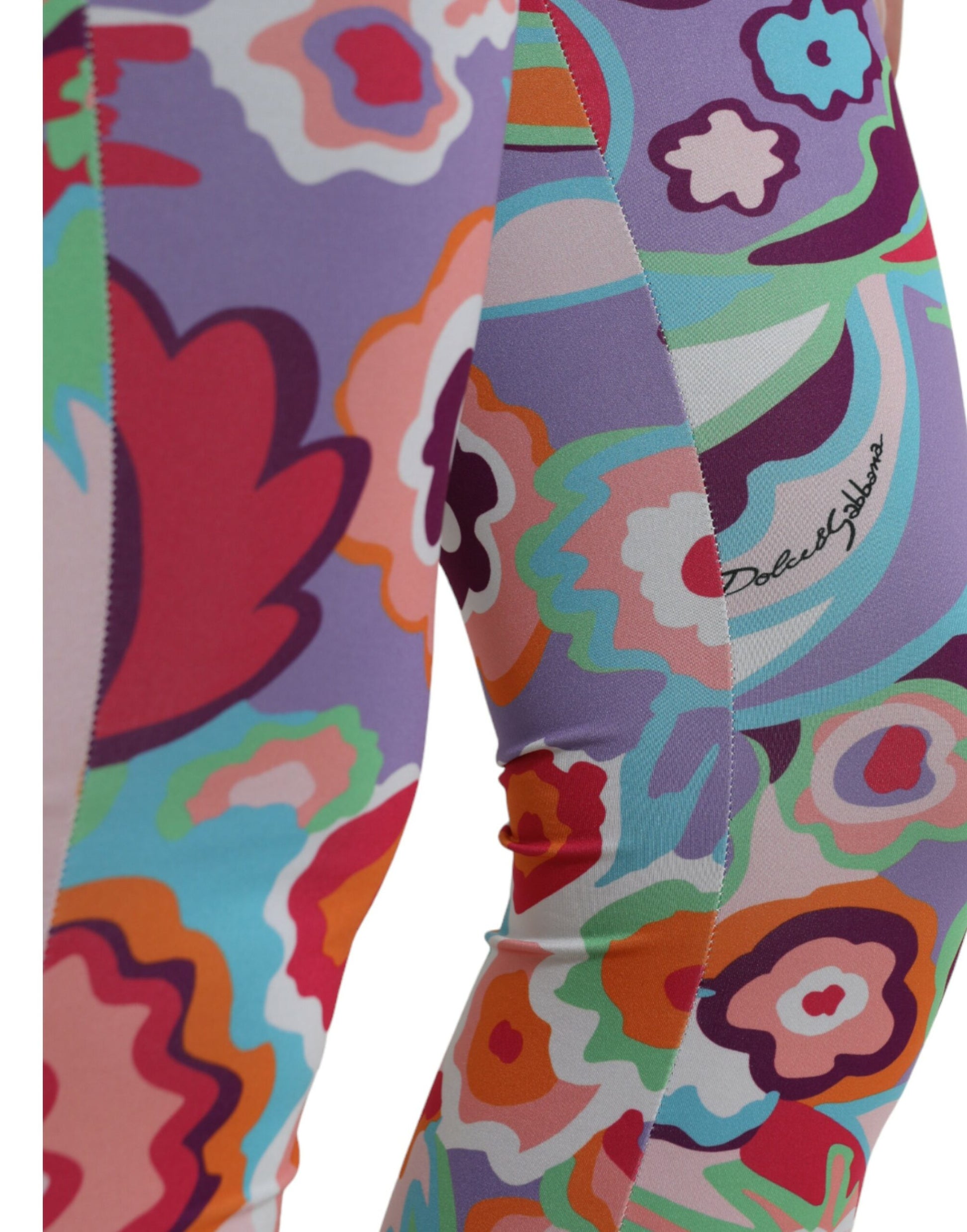 Multicolor Floral High Waist Leggings Pants-Dolce & Gabbana-LabelTerrace.com