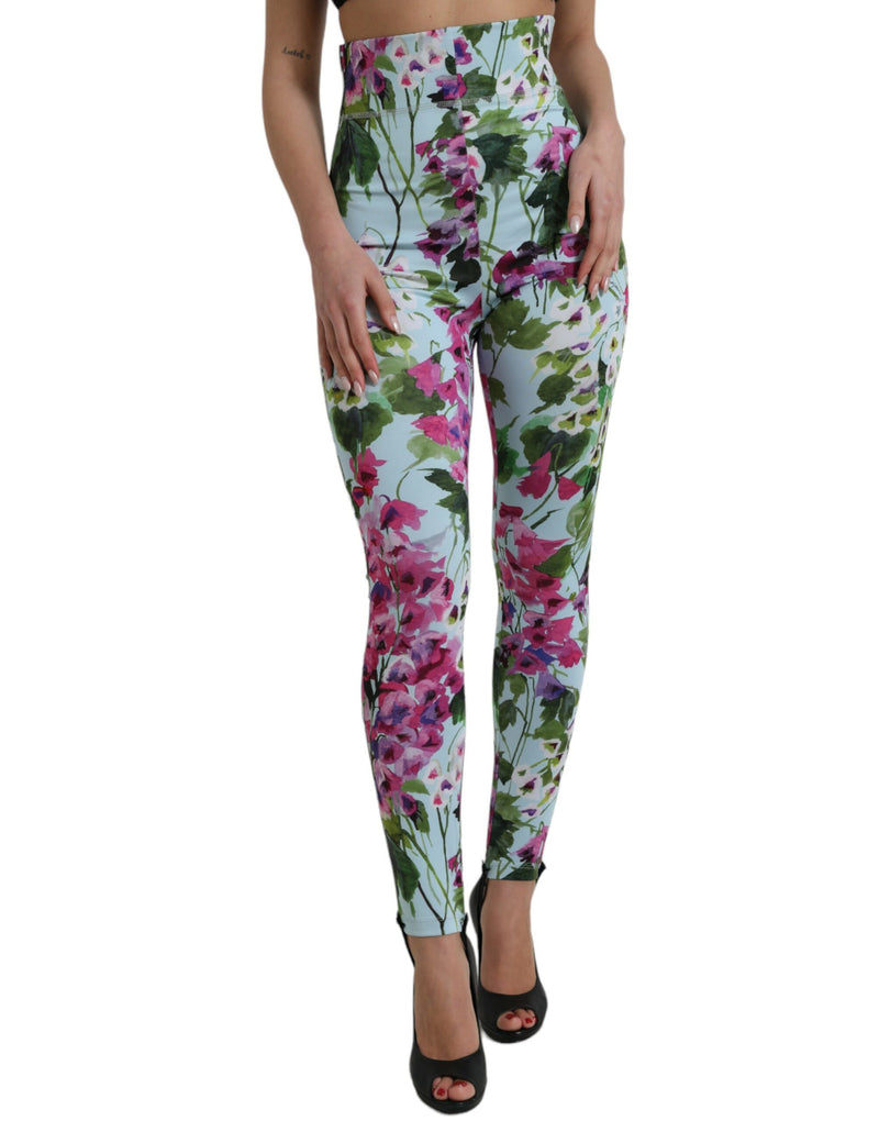 Multicolor Floral High Waist Leggings Pants-Dolce & Gabbana-LabelTerrace.com
