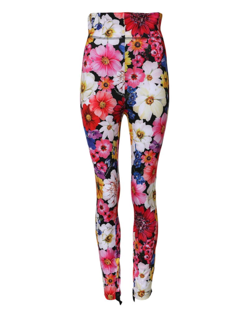 Multicolor Floral High Waist Leggings Pants-Dolce & Gabbana-LabelTerrace.com