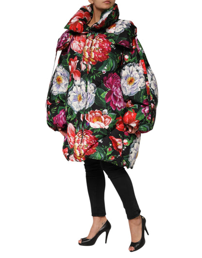 Multicolor Floral Hooded Puffer Coat Jacket-Dolce & Gabbana-LabelTerrace.com
