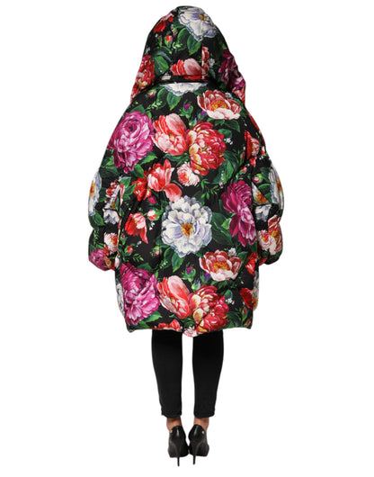 Multicolor Floral Hooded Puffer Coat Jacket-Dolce & Gabbana-LabelTerrace.com