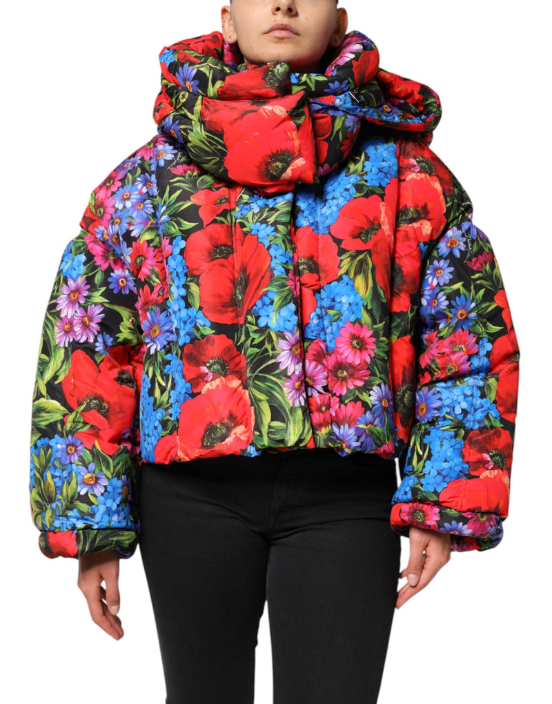 Multicolor Floral Hooded Puffer Coat Jacket-Dolce & Gabbana-LabelTerrace.com