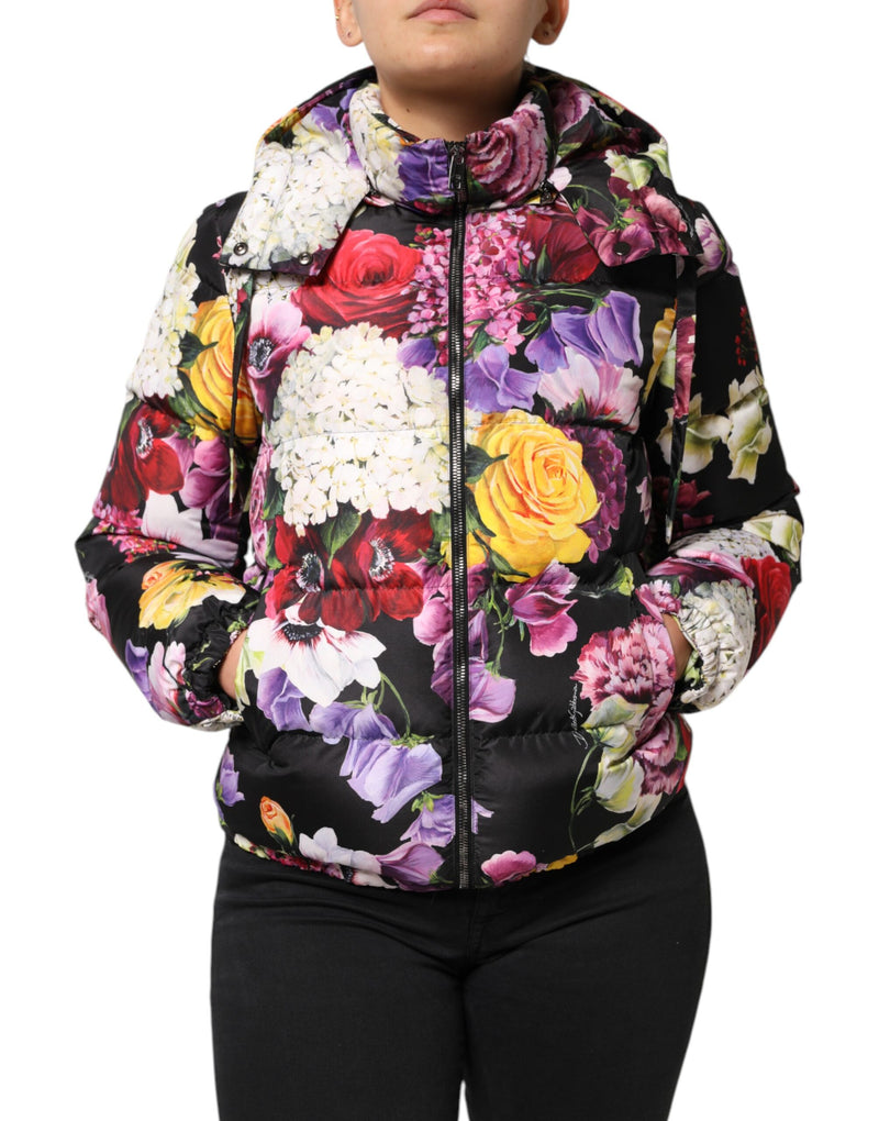Multicolor Floral Hooded Puffer Quilted Jacket-Dolce & Gabbana-LabelTerrace.com