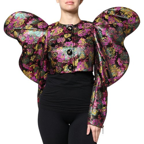 Multicolor Floral Jacquard Cropped Jacket-Dolce & Gabbana-LabelTerrace.com