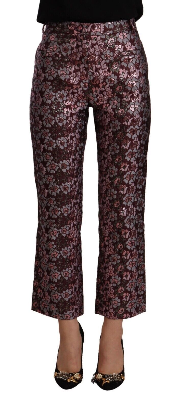 Multicolor Floral Jacquard Flared Cropped Pants-House of Holland-LabelTerrace.com