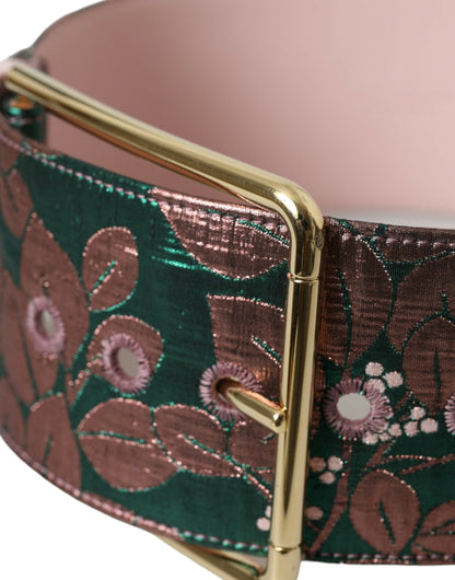 Multicolor Floral Jacquard Lurex Gold Buckle Belt-Dolce & Gabbana-LabelTerrace.com