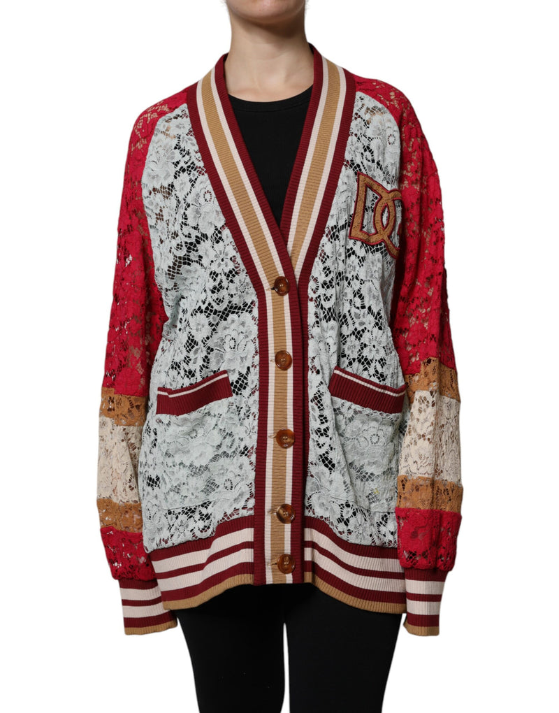 Multicolor Floral Lace Cardigan Sweater-Dolce & Gabbana-LabelTerrace.com