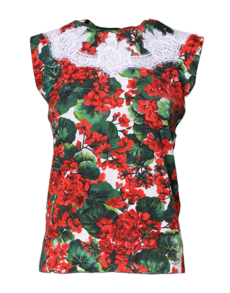 Multicolor Floral Lace Sleeveless Tank Top-Dolce & Gabbana-LabelTerrace.com