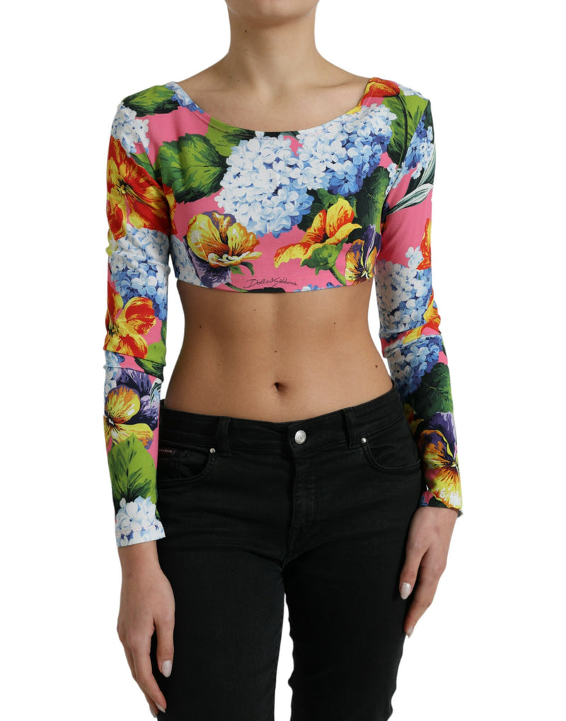 Multicolor Floral Long Sleeves Cropped Top-Dolce & Gabbana-LabelTerrace.com