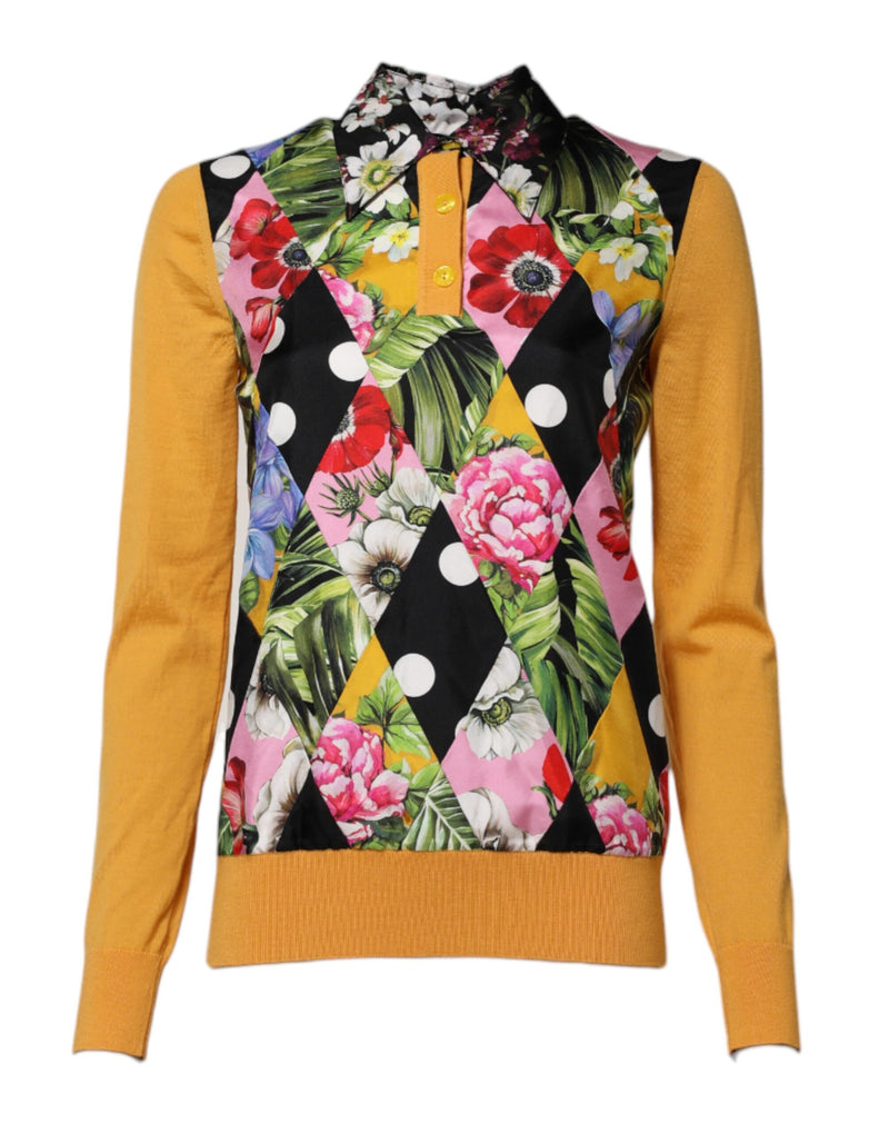 Multicolor Floral Long Sleeves Polo Top-Dolce & Gabbana-LabelTerrace.com