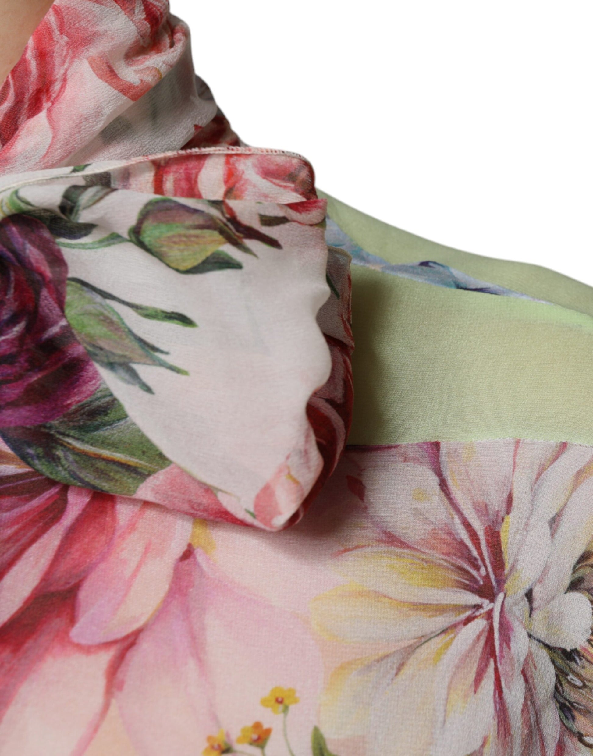 Multicolor Floral Patchwork Ascot Collar Top-Dolce & Gabbana-LabelTerrace.com