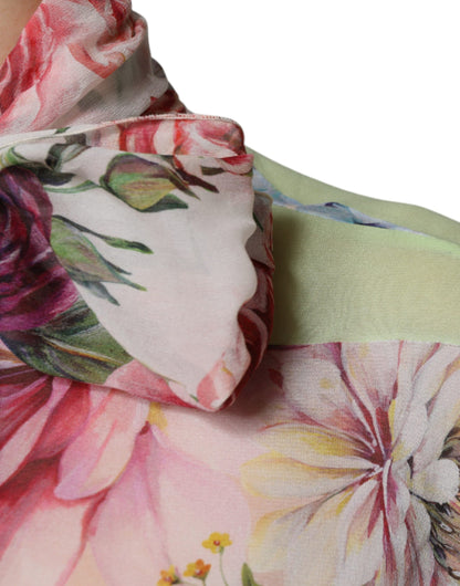 Multicolor Floral Patchwork Ascot Collar Top-Dolce & Gabbana-LabelTerrace.com