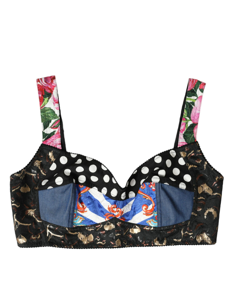 Multicolor Floral Patchwork Bustier Crop Top-Dolce & Gabbana-LabelTerrace.com
