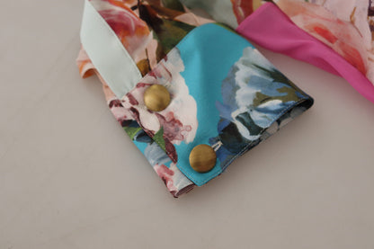 Multicolor Floral Patchwork Design Ascot Collar Top Blouse