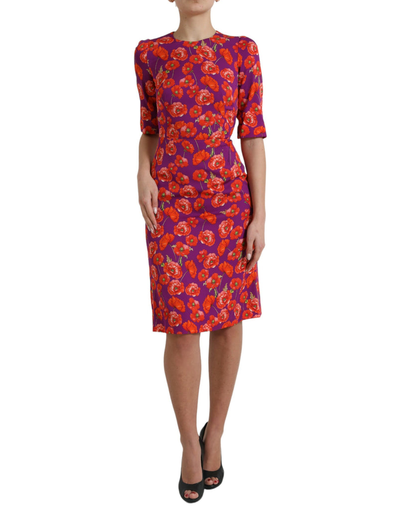 Multicolor Floral Poppy Print Sheath Dress-Dolce & Gabbana-LabelTerrace.com